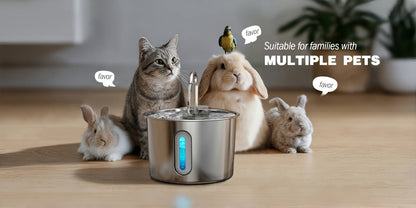 Cat Water Fountain 74oz Stainless Steel - Ultra Quiet USB Pump, Faucet Flow, 3-Stage Filter & Visual Water Level Window, Automatic Pet Water Fountain for Cats & Small Dogs Indoor