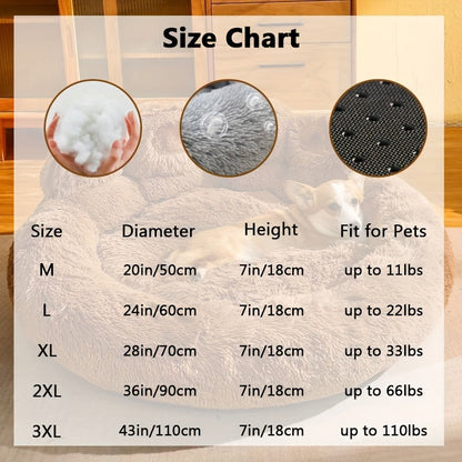 Bear Paw Plush Round Pet Bed for Dogs & Cats – Soft Calming Dog Bed, Non-Slip Cat Bed, Warm Cozy Puppy Bed, Small Medium Large, 20/24/28/36 Inch, Coffee/Pink/Gray
