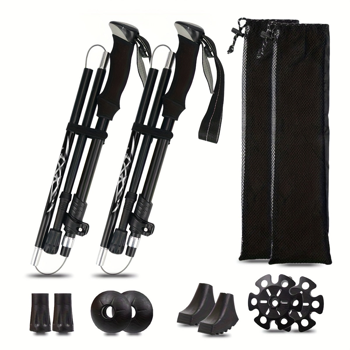 Folding Trekking Poles 2 Pack Ultra-Light 7075 Aluminum Alloy Collapsible Hiking Walking Sticks with Anti-Slip Ergonomic Grip Wrist Straps Adjustable Height for Men Women Backpacking Trail
