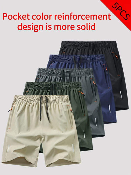 Men's Athletic Shorts 5-Pack Assorted Colors – Quick Dry Breathable Stretch Activewear Shorts for Gym, Running, Workout & Daily Wear, Sizes S-XXL Up to 220 LB
