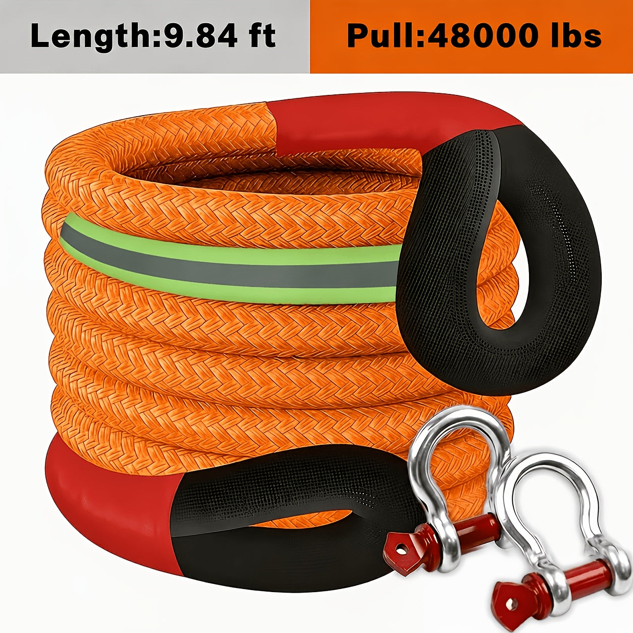 Heavy Duty Recovery Tow Rope Up to 44000 LBS Break Strength – Emergency Towing Strap with 2 D-Ring Shackles, Reflective Safety Flag & Storage Bag for Truck Jeep SUV ATV UTV Boat Off-Road Recovery