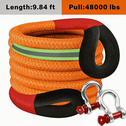 Heavy Duty Recovery Tow Rope Up to 44000 LBS Break Strength – Emergency Towing Strap with 2 D-Ring Shackles, Reflective Safety Flag & Storage Bag for Truck Jeep SUV ATV UTV Boat Off-Road Recovery