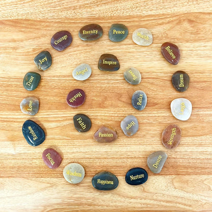 25pcs Engraved Inspirational Stones Set – Laser Engraved Motivational Word Rocks for Home Decor, Garden, Prayer & Gifts for Friends, Family & Valentine’s Day