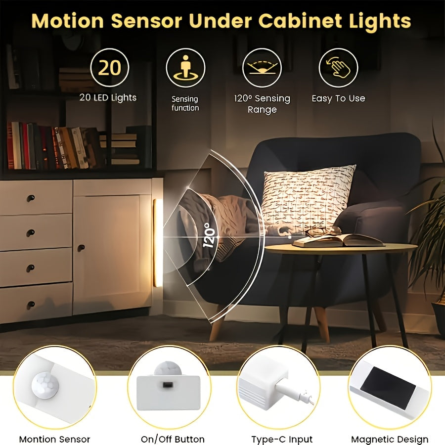 LED Motion Sensor Cabinet Lights USB Rechargeable 6 9 12pcs Wireless Night Light 3 Adjustable Modes for Bedroom Staircase Kitchen Closet Under Cabinet Bedside Reading Hallway Home Lighting