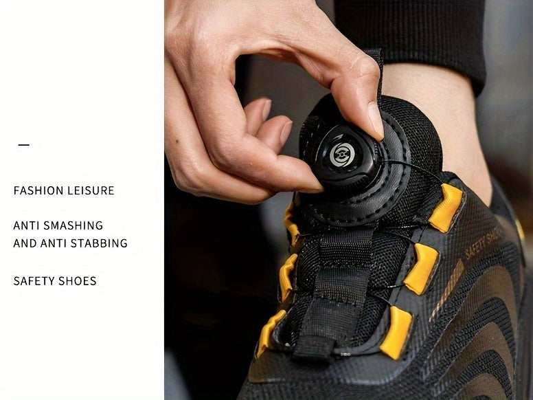 Men's Steel Toe Safety Shoes Wide Width Puncture-Proof with Rotating Buckle – Non-Slip Cushioned Work Boots for Construction, Industrial & Warehouse, Sizes US 6.5–13.5