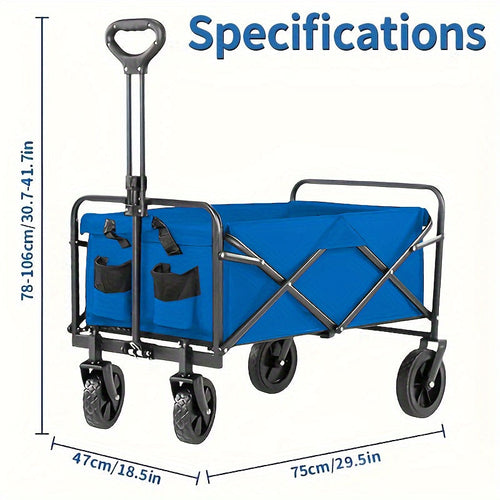 Heavy Duty Folding Wagon Cart 330-450 lbs Capacity, All-Terrain Iron Frame & 800D Oxford Fabric, Foldable Utility Pull Cart No Assembly Required for Camping, Beach, Garden, Sports & Outdoor Use