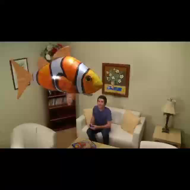 RC Flying Shark Inflatable Balloon Toy Remote Control Gliding Fish Hovers Mid-Air 57 Inch Indoor Outdoor Kids Teens Birthday Christmas Halloween Gift Blue Shark Orange Clownfish