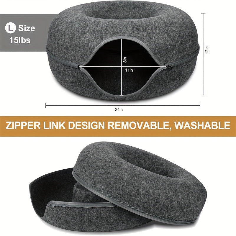 Cat Tunnel Bed Indoor Hiding Place - Donut Cat Bed All-Season Collapsible Cat Tunnel with Hole for Indoor Cats, Soft Plush, Dark Gray & Light Gray, Available in 20 & 24 Inches, Perfect Cat Gift