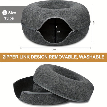 Cat Tunnel Bed Indoor Hiding Place - Donut Cat Bed All-Season Collapsible Cat Tunnel with Hole for Indoor Cats, Soft Plush, Dark Gray & Light Gray, Available in 20 & 24 Inches, Perfect Cat Gift