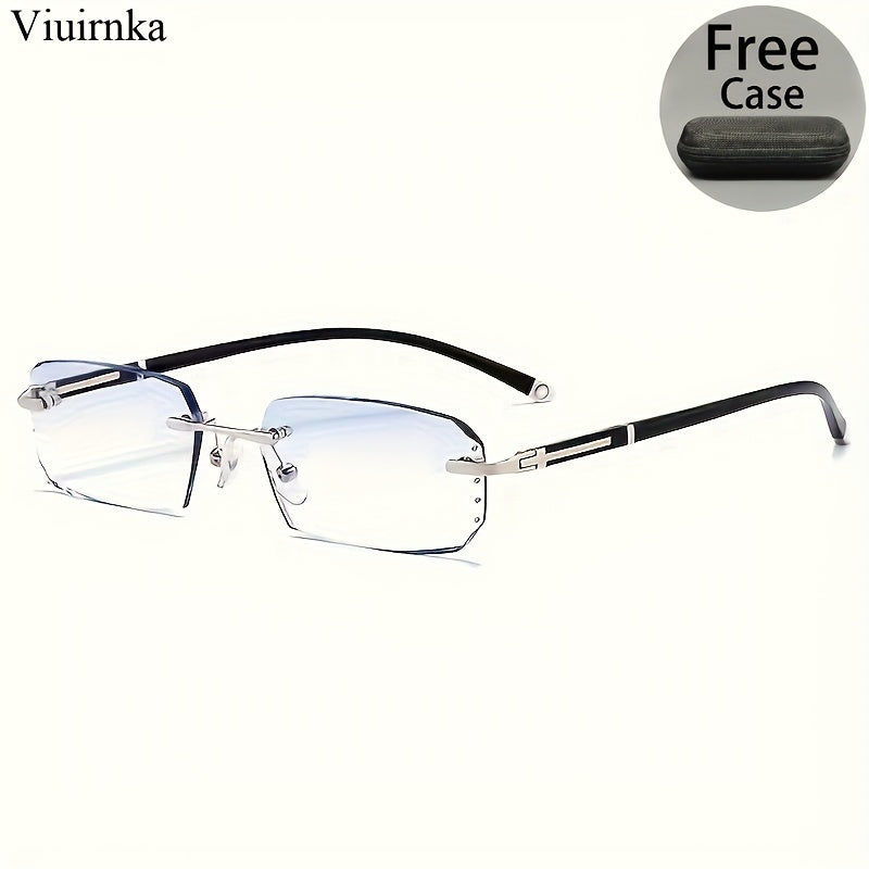 Men's Frameless Anti Blue Light Glasses – Retro TR90 Rimless Design with Rhinestone Decoration, Business & Daily Wear Eyewear for Him, Elegant Gift for Valentine's Day, Graduation & Colleagues