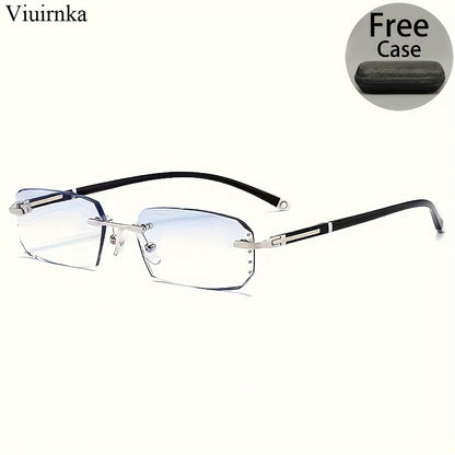 Men's Frameless Anti Blue Light Glasses – Retro TR90 Rimless Design with Rhinestone Decoration, Business & Daily Wear Eyewear for Him, Elegant Gift for Valentine's Day, Graduation & Colleagues