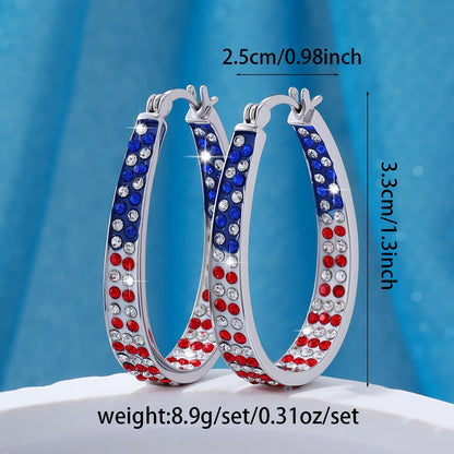 Bohemian Retro Hoop Earrings for Women – Colorful Star & Dot Design with Blue Red White Zircon Crystals, Lightweight Zinc Alloy, Chunky Statement Earrings for Festival, Vacation & Holiday Gift