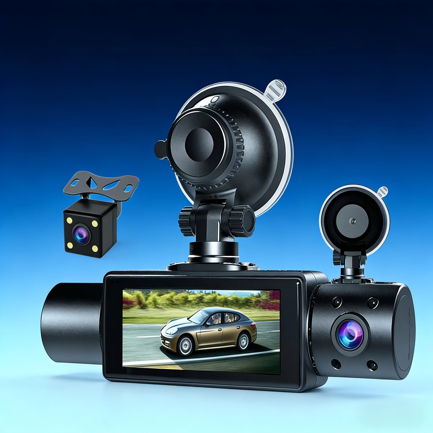 3-Channel Dash Cam with Infrared Night Vision & Smartphone App – Front, Rear & Interior Car Camera with Loop Recording, Wide Angle Lens, Optional 64GB/512GB Memory Card for Cars, Trucks & Rideshare