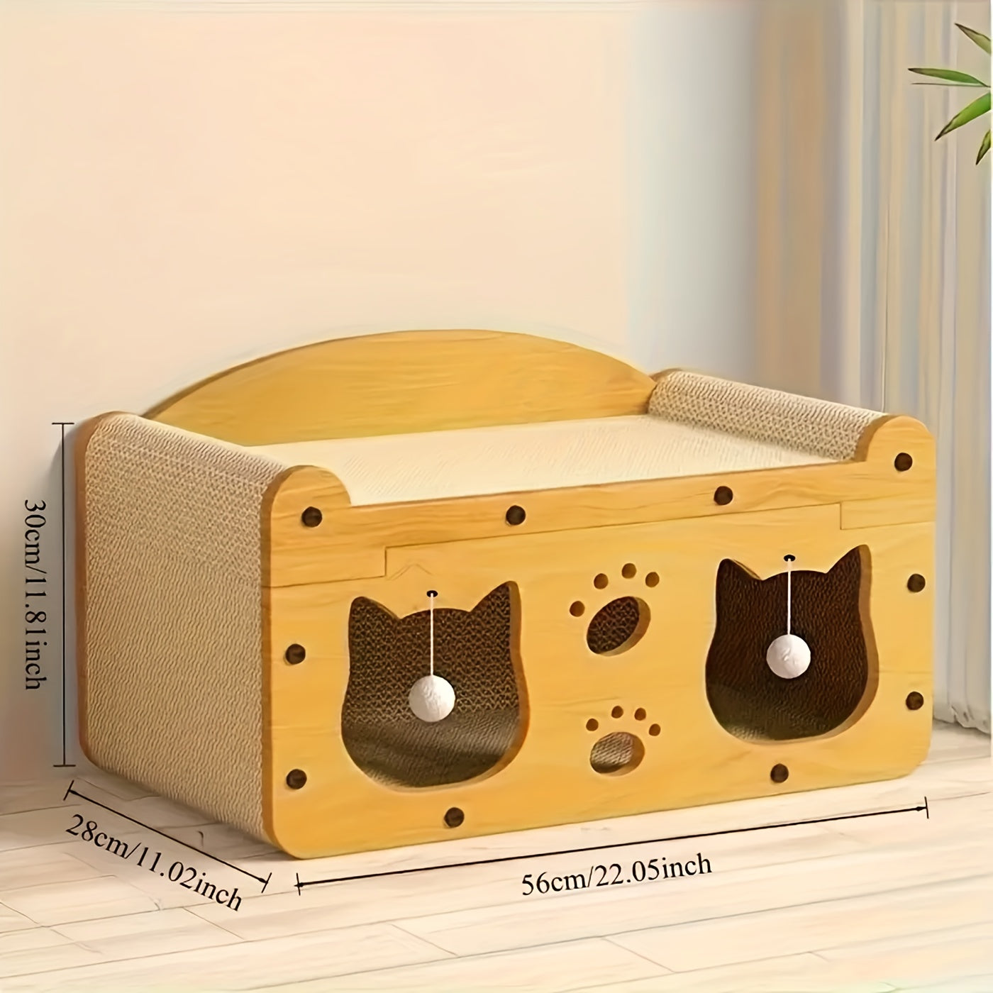 Cardboard Cat Scratching House – Durable Hideout & Bed with Feather Wand Toy, Ventilated Indoor Cat Scratcher, Available in 17.7" & 22" Sizes