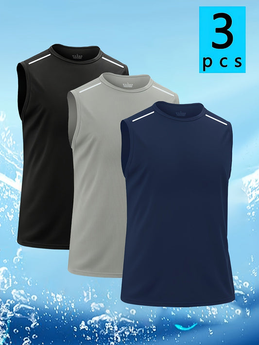 Men's 3-Pack Quick-Dry Athletic Tank Tops – Sleeveless Workout Vests, Breathable Moisture-Wicking Crew Neck Shirts for Running, Gym & Casual Wear, S-XXXL