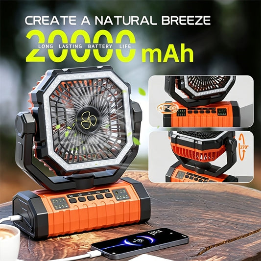 20000mAh Camping Fan with LED Lantern Rechargeable Oscillating 4 Speeds Timer - Portable Tent Fan for Outdoor Camp RV Jobsite Power Outage