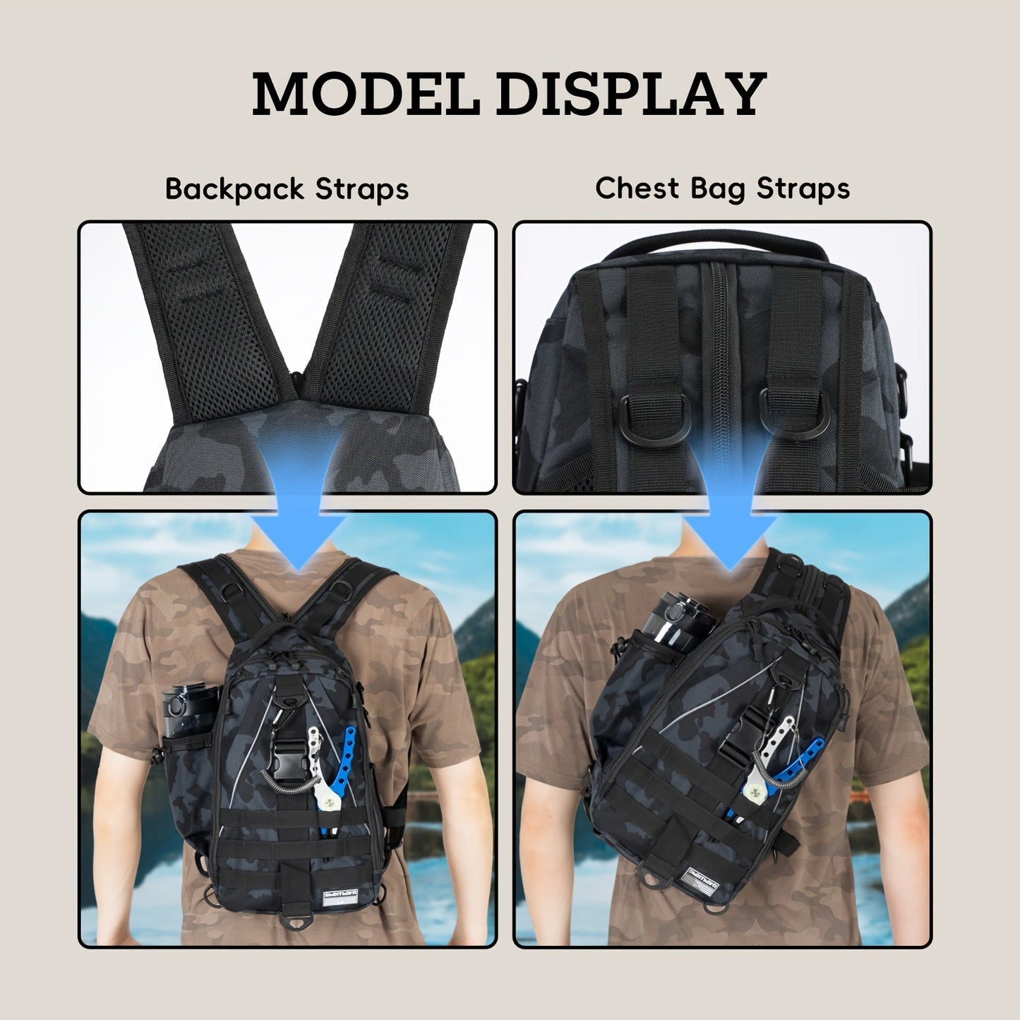 Fishing Backpack Tackle Sling Bag with Rod Holder – Waterproof Hiking Daypack Fly Fishing Bag for Men Women, Tackle Box Storage, Gift for Fisherman Dad