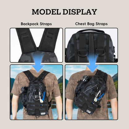 Fishing Backpack Tackle Sling Bag with Rod Holder – Waterproof Hiking Daypack Fly Fishing Bag for Men Women, Tackle Box Storage, Gift for Fisherman Dad