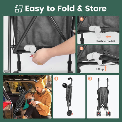 Portable Pet Stroller for Small Dogs & Cats – Foldable Travel Dog Stroller up to 33 lbs, Breathable Canopy, Smooth Wheels & Storage Basket, Ideal for Walks, Trips & Outdoor Adventures