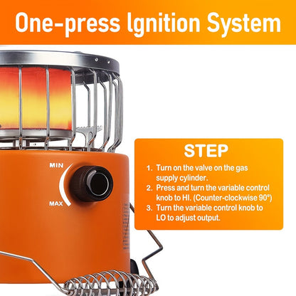 9000 BTU 2-in-1 Propane Camping Stove & Heater with Gas Hose & MAPP Converter – Adjustable Flame Portable Indoor Outdoor Gas Burner, Stainless Steel, 10.7x7 Inch Compact Design for Camping Cooking & Emergency Use