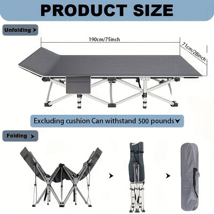 75 Inch Heavy Duty Camping Cot – Extra Large Folding Bed with Optional Flip Mattress & Carry Bag, 450/500/600 lbs Capacity, Portable Foldable Guest Bed for Adults Outdoor Camping