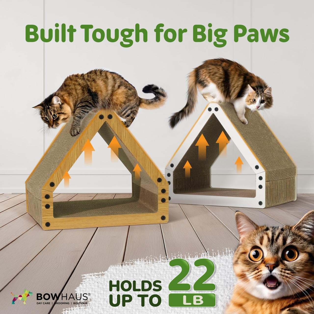 Large House-Shaped Cat Scratcher Lounger – Reversible 5-Layer Cardboard Cat Scratching Pad & Board, 16x14x12 Inch, Protects Furniture, for Indoor Cats of All Sizes, Brown/White