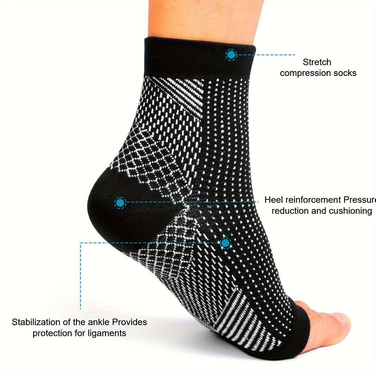3 Pairs Open Toe Compression Socks for Men & Women Ankle Heel Brace Breathable Athletic Socks for Running Hiking Cycling Everyday Wear S-XL