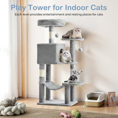44-Inch Cat Tree Tower for Indoor Cats with Condo, Hammock & Natural Sisal Scratching Posts – Multi-Level Cat Furniture with Perches & Pet House for Multiple Cats, 5 Colors