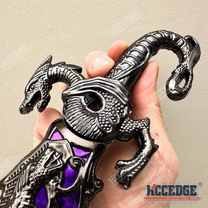 Medieval Dragon Fantasy Fixed Blade Knife with Scabbard 9 Inch – Non-Sharpened 440 Stainless Steel, Cosplay Prop, Historical Replica, Home Decor Collectible, 5 Colors