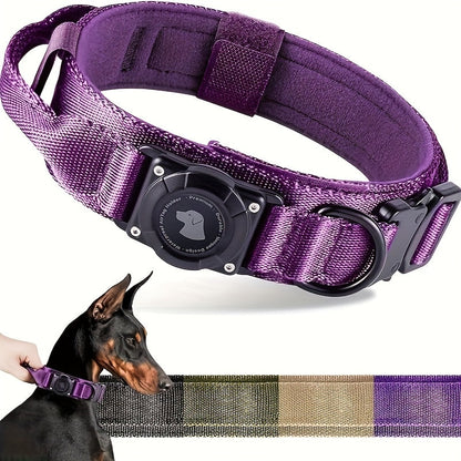 Tactical Dog Collar with AirTag Holder & Handle – Heavy Duty PC Nylon, Adjustable M/L/XL for Medium Large Dogs, Military Style Training Collar with Control Handle