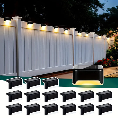 Solar LED Deck Lights Outdoor Stair Step Lights Auto On/Off 12-Hour Warm White Lighting for Fence, Pathway, Patio, Balcony & Yard – Weatherproof ABS, Pack of 8, 16 or 32 – No Wiring Required