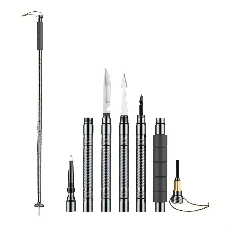 7-in-1 Tactical Hiking Staff – Extendable Foldable Multi-Tool Trekking Pole with Compass, Fire Starter, Saw Blade, Screwdriver & Pliers, Ergonomic Grip, Survival Camping Hiking Gift