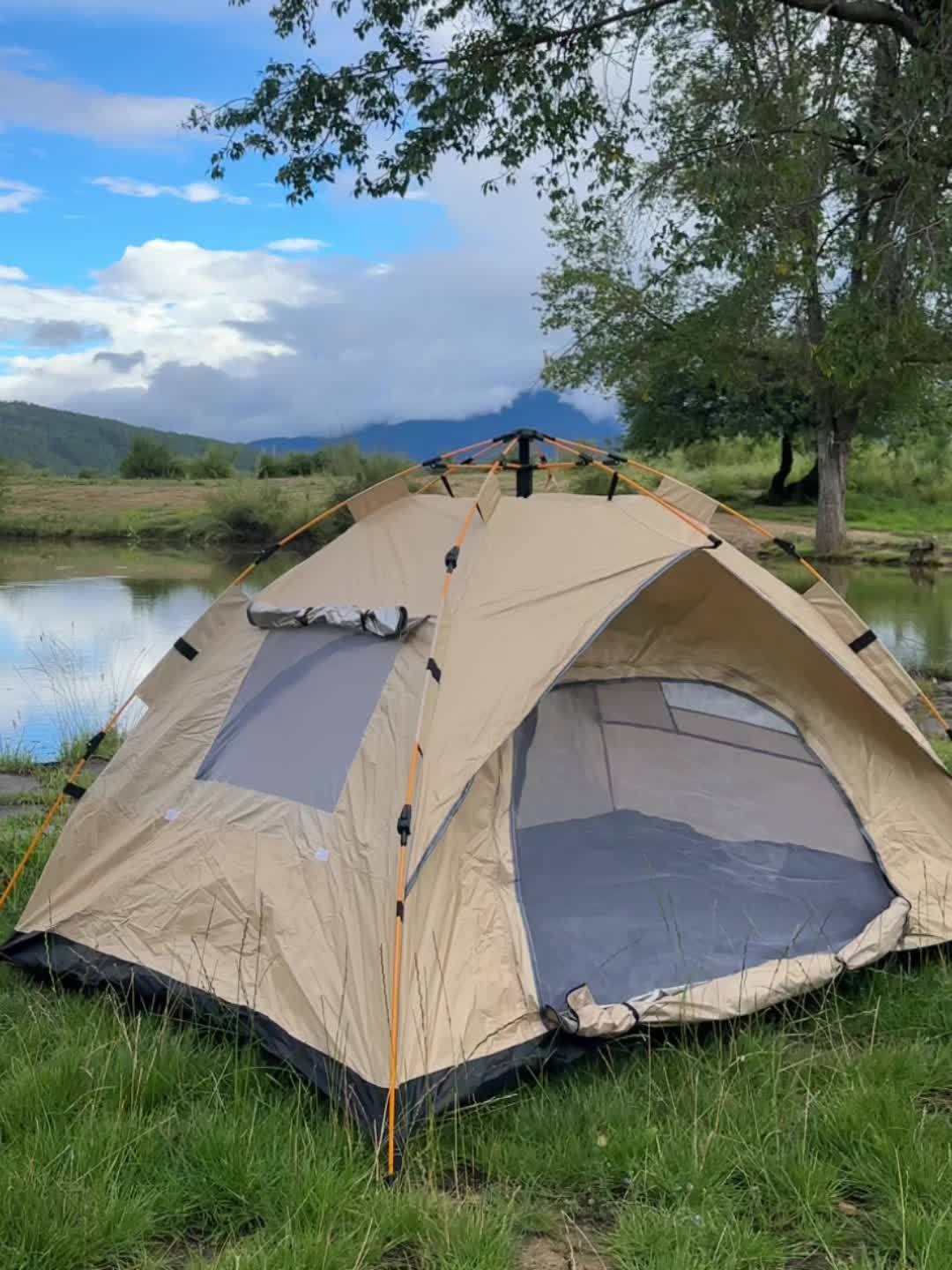 Automatic Instant Setup Camping Tent 1-4 Person All-Season Windproof Lightweight Tent with Dual Doors & Mesh Windows for Camping Hiking Travel – Durable Portable Outdoor Shelter
