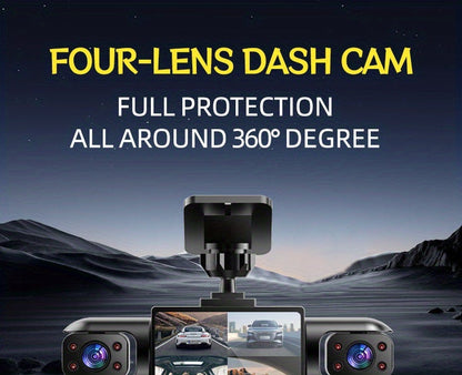 PODOFO 4-Channel Dash Cam 1080P Front Rear Left Right - 3.16" IPS Screen, Night Vision, Loop Recording, 24-Hour Parking Monitor with G-Sensor & Motion Detection, Optional 64GB Card, Vehicle Security Camera