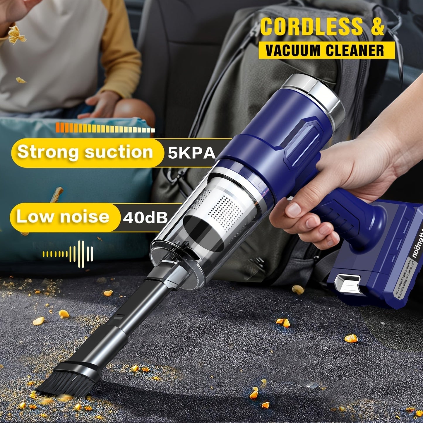 Cordless Gap Vacuum Cleaner 5KPa Strong Suction USB Rechargeable Wireless Handheld Dust Collector for Car, RV, Kitchen Gaps, Floor & Home – 2000mAh Battery, One-Click Empty, Compact Portable Design
