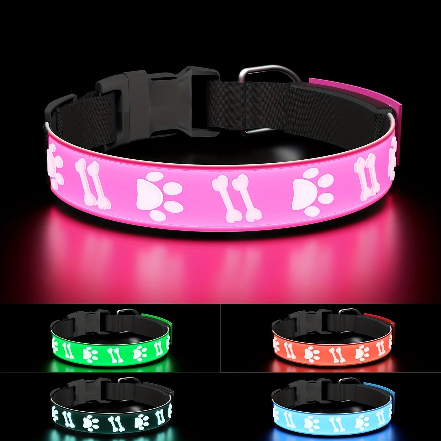 LED Dog Collar with 15 Light Modes USB Rechargeable – Glowing Safety Collar 3D Flash Patterns Night Walk Visibility XS S M L 5 Colors Blue Pink Red Green Black for Small Medium Large Dogs & Puppies
