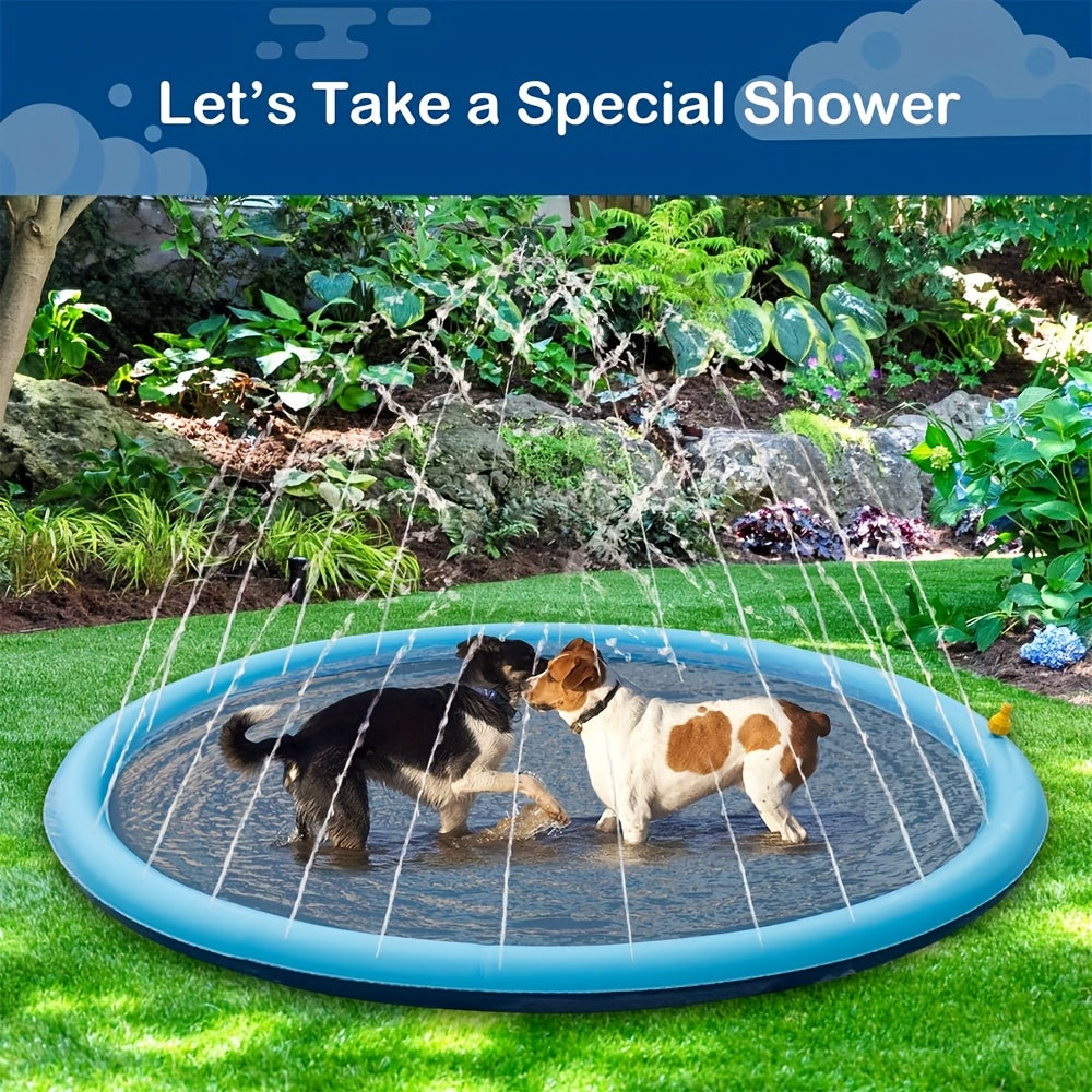 Portable Dog Splash Pad & Bathtub Mat – Ultra-Thick 0.6mm Non-Slip Foldable Pet Pool, Summer Outdoor Sprinkler Cooling Water Play Mat for Small Dogs, Puppies & Cats