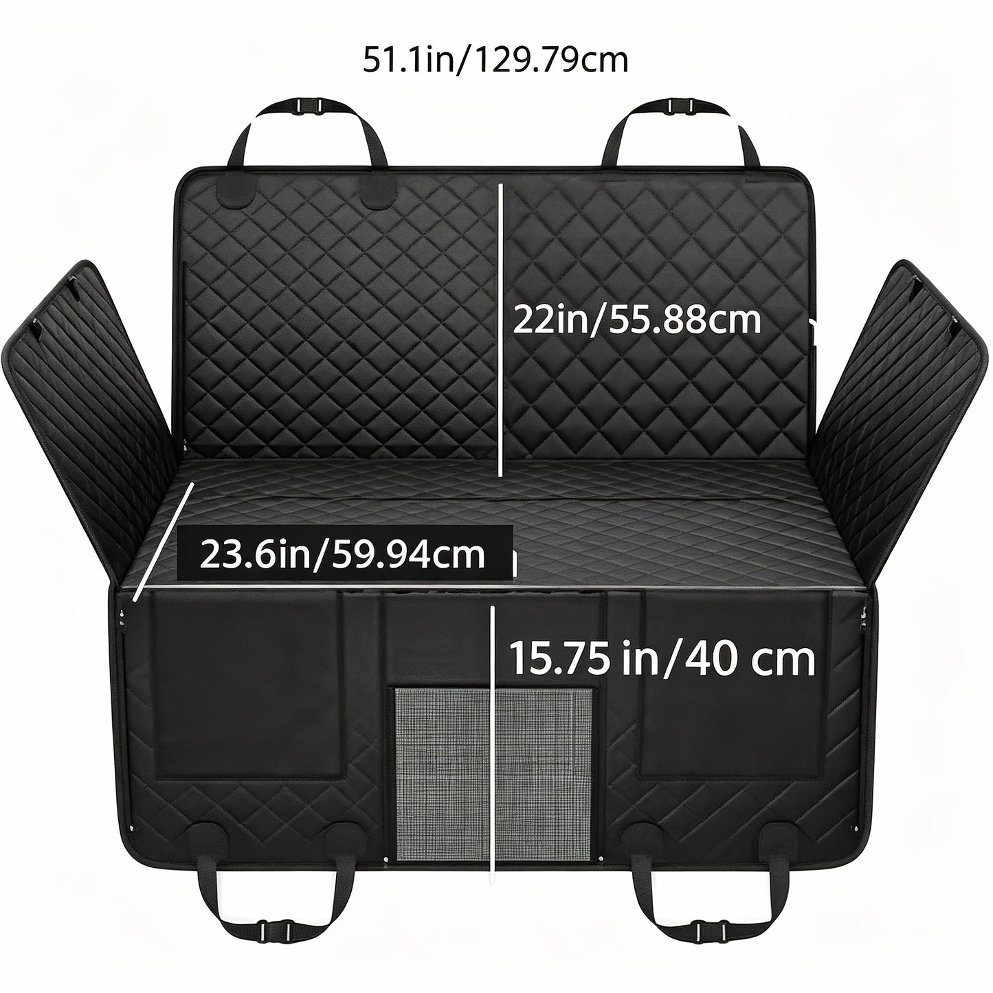 Dog Car Seat Cover Hard Bottom Back Seat Extender Holds 400 lbs – Dog Hammock Car Bed with Mesh Window & Storage Pockets for Cars SUVs Trucks All Breeds