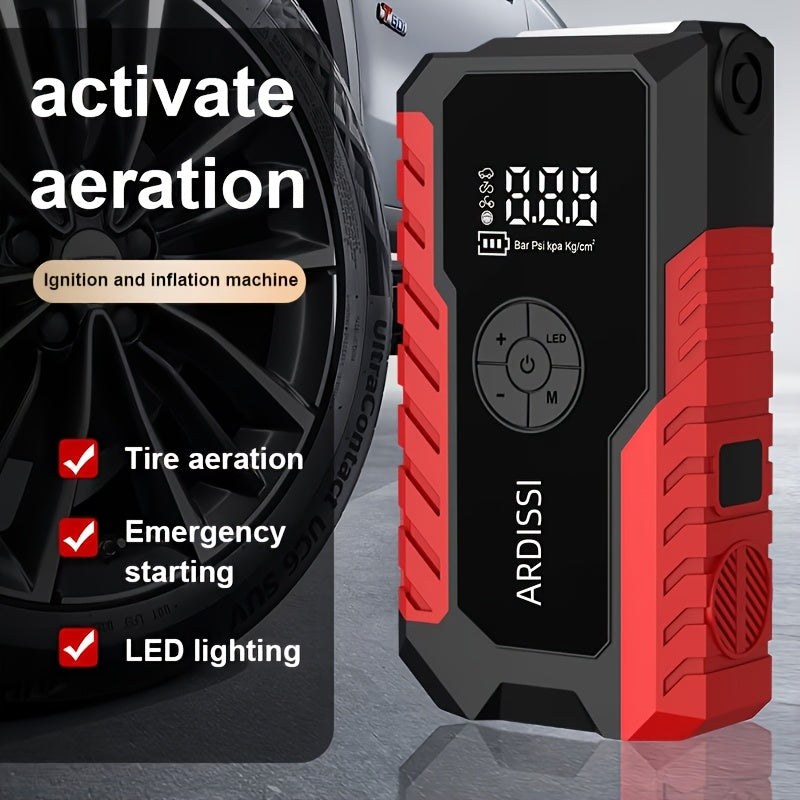 Portable Car Jump Starter 7-in-1 10000mAh 5000A Peak – 150PSI Digital Tire Inflator, LED Emergency Light & USB Charging for 12V Gas & Diesel Trucks SUVs Motorcycles – Holiday Gift for Men