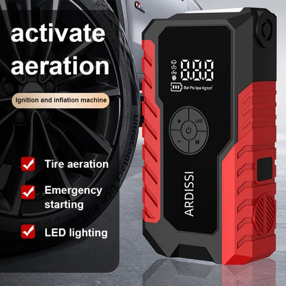 Portable Car Jump Starter 7-in-1 10000mAh 5000A Peak – 150PSI Digital Tire Inflator, LED Emergency Light & USB Charging for 12V Gas & Diesel Trucks SUVs Motorcycles – Holiday Gift for Men