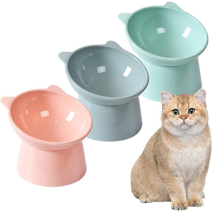 Raised Cat Bowls Set of 3 Cat-Ear Shaped Elevated Feeder Anti-Slip Base Neck Comfort Design Tri-Color Pet Feeding Dish Pink Green Blue Multi-Cat Household