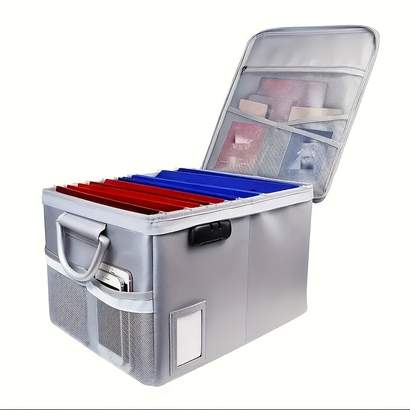 Fireproof File Box with Lock & Zipper Lid – Collapsible Portable Document Safe, Fire Resistant Storage Box for Hanging Letter & Legal Folders, Home & Office Safe Box – Aobteeny