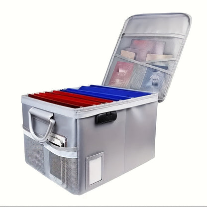 Fireproof File Box with Lock & Zipper Lid – Collapsible Portable Document Safe, Fire Resistant Storage Box for Hanging Letter & Legal Folders, Home & Office Safe Box – Aobteeny