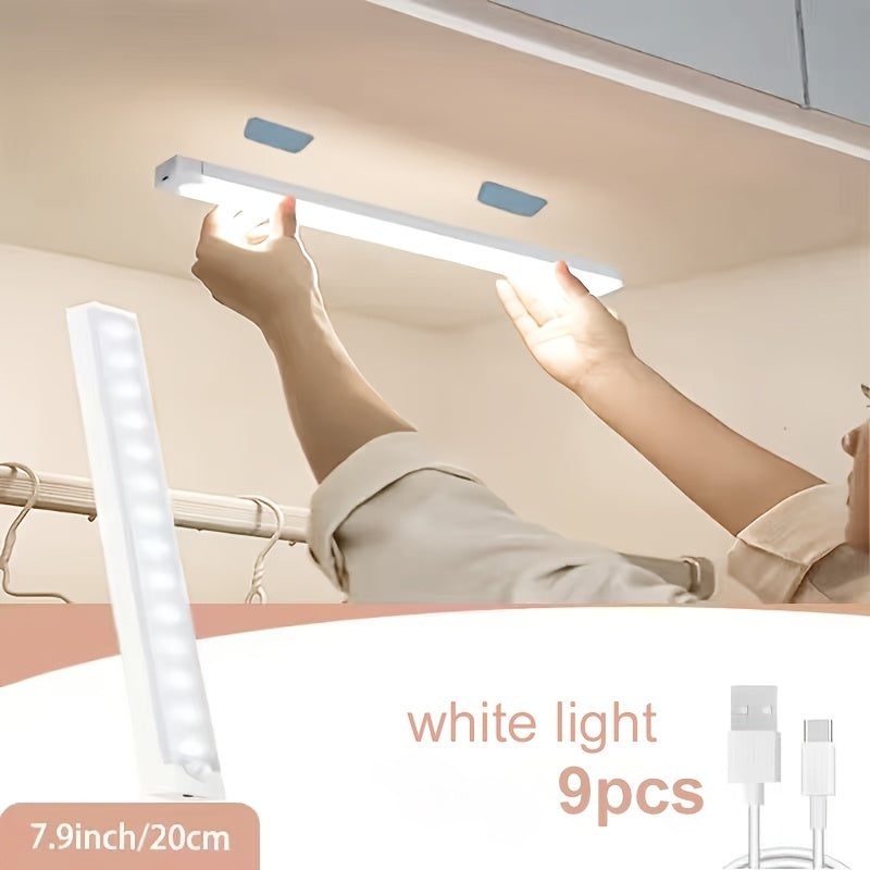 LED Motion Sensor Cabinet Lights USB Rechargeable 6 9 12pcs Wireless Night Light 3 Adjustable Modes for Bedroom Staircase Kitchen Closet Under Cabinet Bedside Reading Hallway Home Lighting