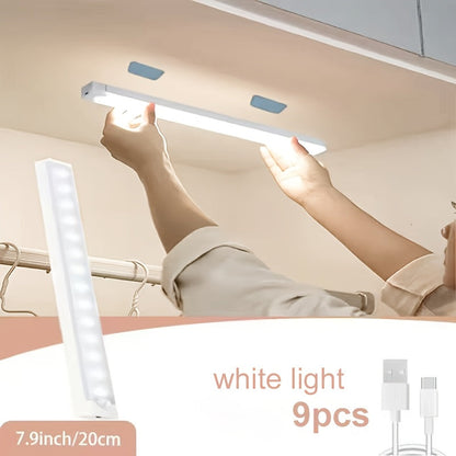 LED Motion Sensor Cabinet Lights USB Rechargeable 6 9 12pcs Wireless Night Light 3 Adjustable Modes for Bedroom Staircase Kitchen Closet Under Cabinet Bedside Reading Hallway Home Lighting