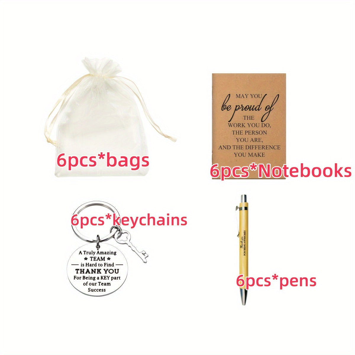 24-Piece Inspirational Gift Set Bamboo Retractable Pen Keychain Gratitude Notebook Gift Bag Bulk Appreciation Gifts for Employees Teachers Thanksgiving Christmas