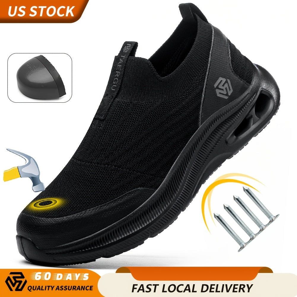 Steel Toe Work Shoes for Men Slip-On Lightweight Safety Sneakers Puncture-Resistant Non-Slip for Construction Warehouse Restaurant Black Grey Blue US 5.5-14