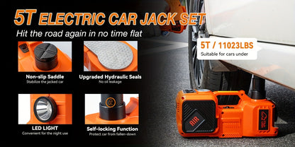 5 Ton Electric Hydraulic Car Jack with Built-in Air Pump - Portable Car Lift for SUV MPV Truck Tire Replacement & Garage Maintenance, Optional Electric Impact Wrench, Emergency Roadside Tool