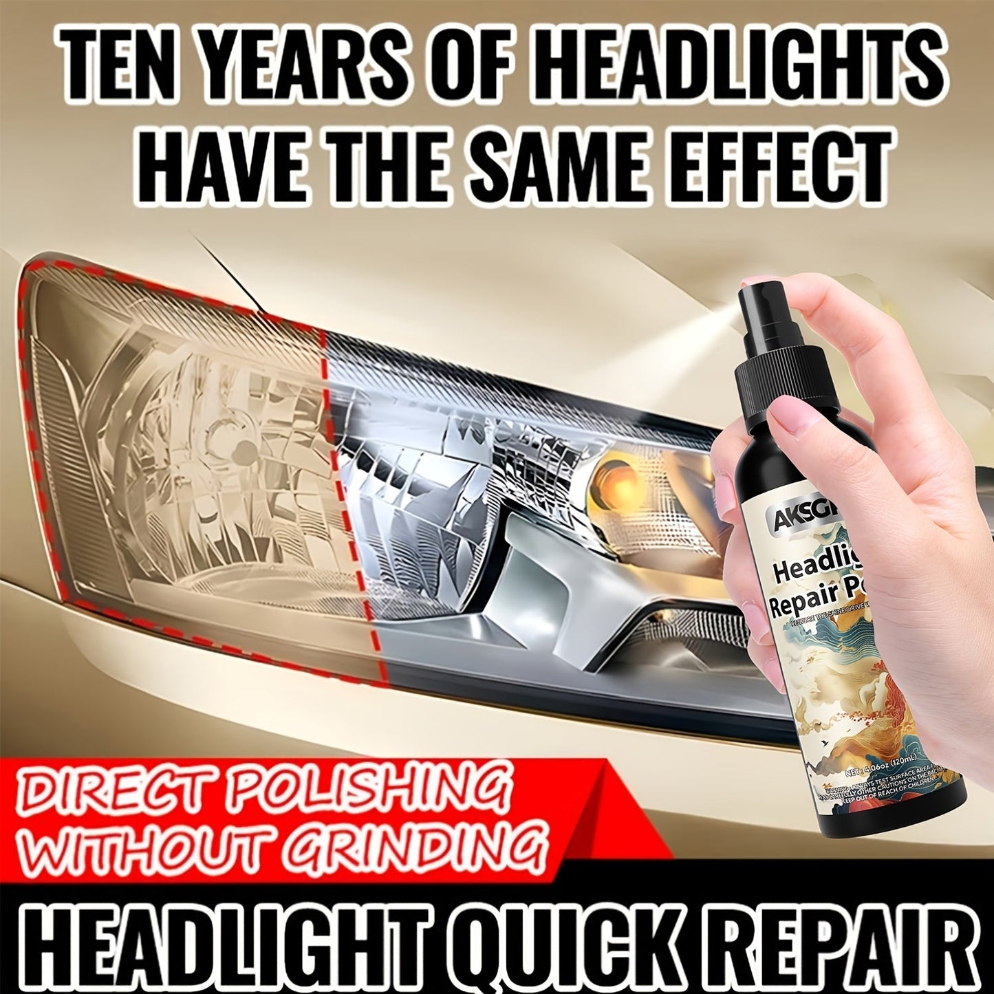 Headlight Restoration Polish Kit – Anti-Yellowing Crystal Clear Formula for Cloudy Headlights, Taillights & Fog Lamps, Multi-Use Auto Light Restorer, 30ml / 50ml / 120ml