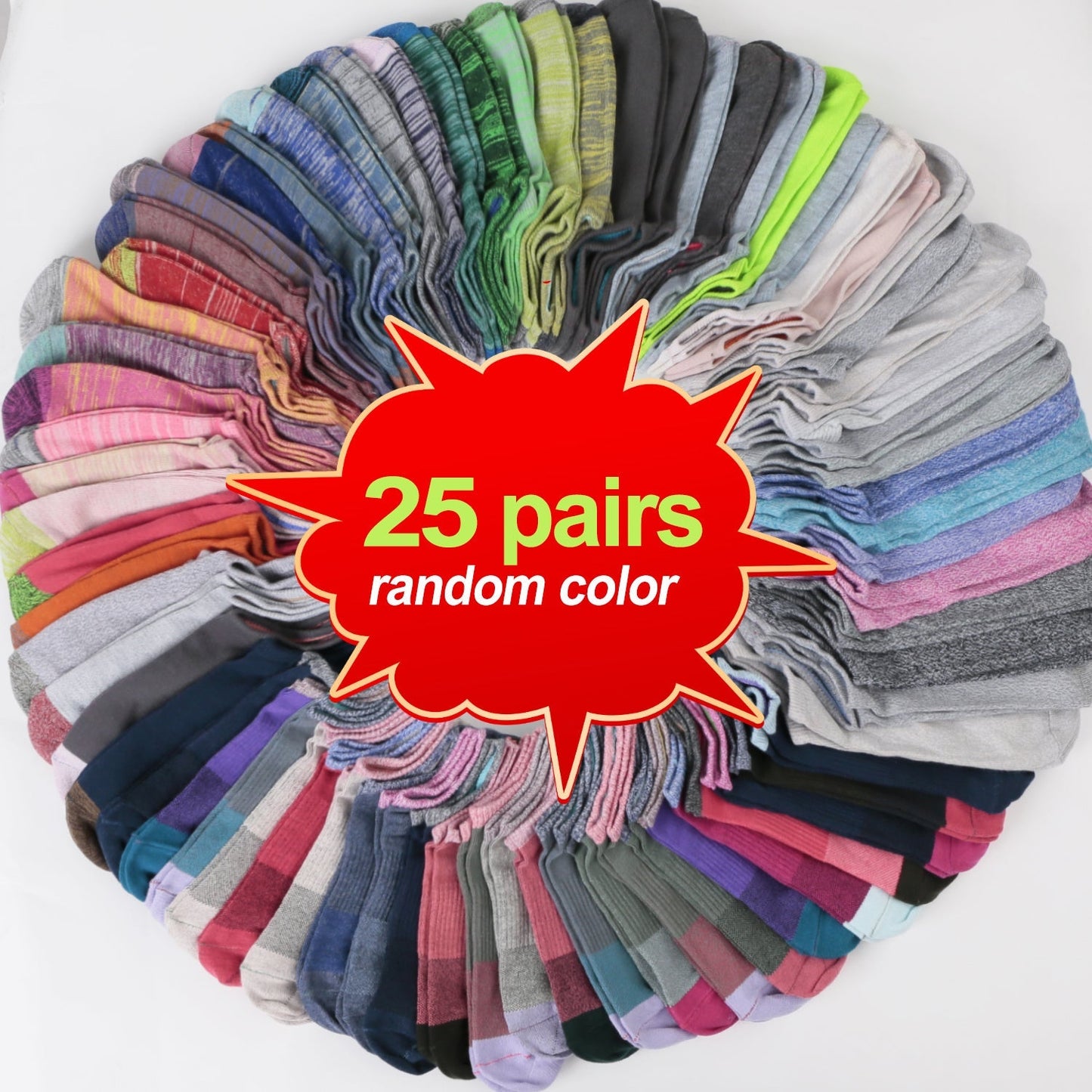 Bulk Colorful Ankle Socks 25 or 60 Pairs Assorted Random Colors Unisex for Men Women – Moisture-Wicking Breathable Reinforced Heel Toe for Daily Wear Gift Parties, Sizes US8-10 & US9-12